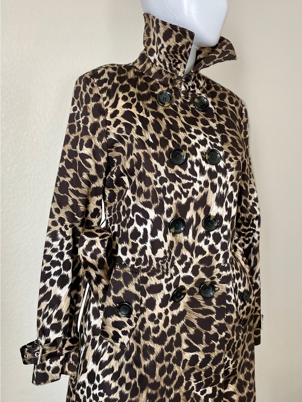 MICHAEL Michael Kors Leopard Print Trench Coat Removable Liner PS